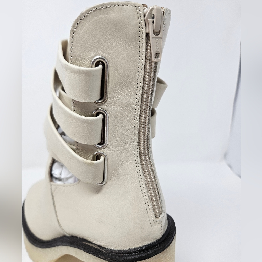 Free People Jesse Cut-Out Ivory Leather Platform Ankle Boots Sz 8 & 9 Boho - Picture 13 of 16